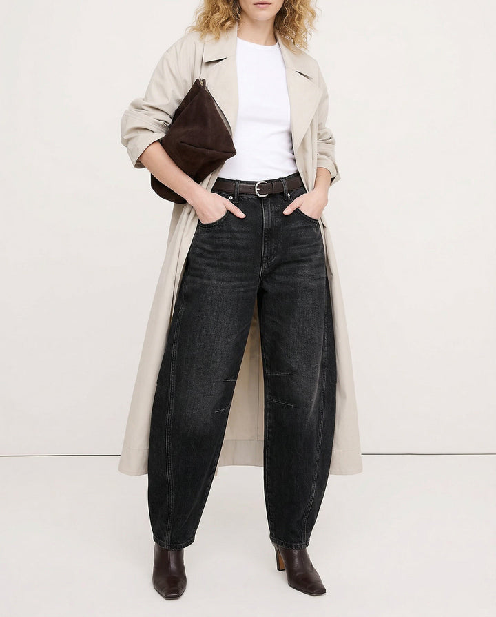 Barrel-Leg Jeans in Leopard Print with Mid-Rise Waist and Ankle-Length Wide Leg