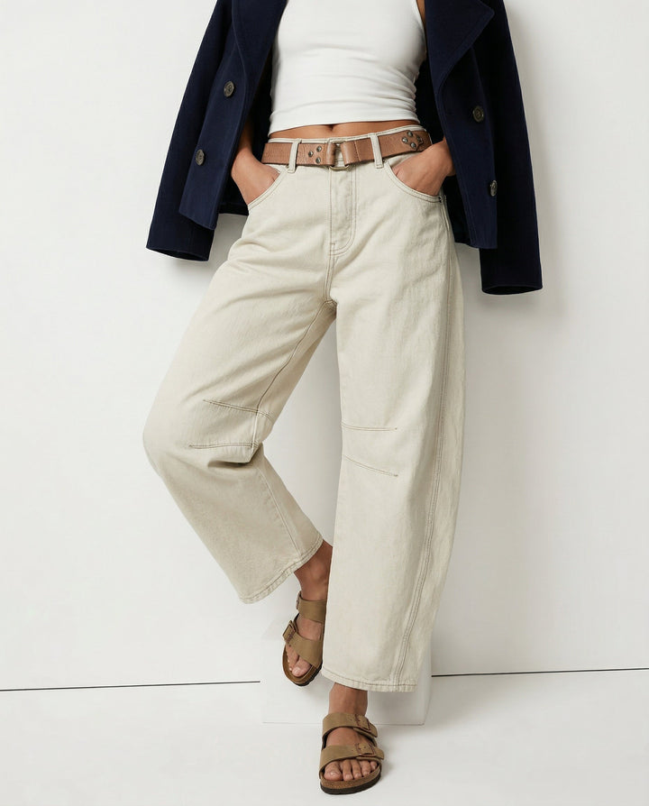 Barrel-Leg Jeans in Leopard Print with Mid-Rise Waist and Ankle-Length Wide Leg