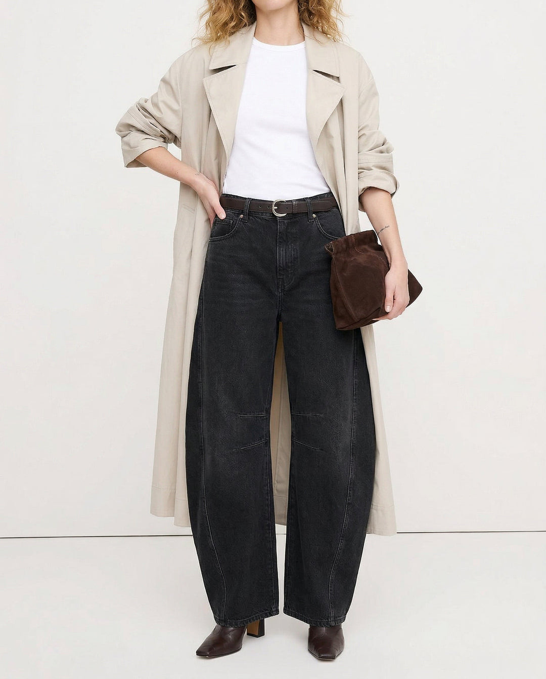 Barrel-Leg Jeans in Leopard Print with Mid-Rise Waist and Ankle-Length Wide Leg