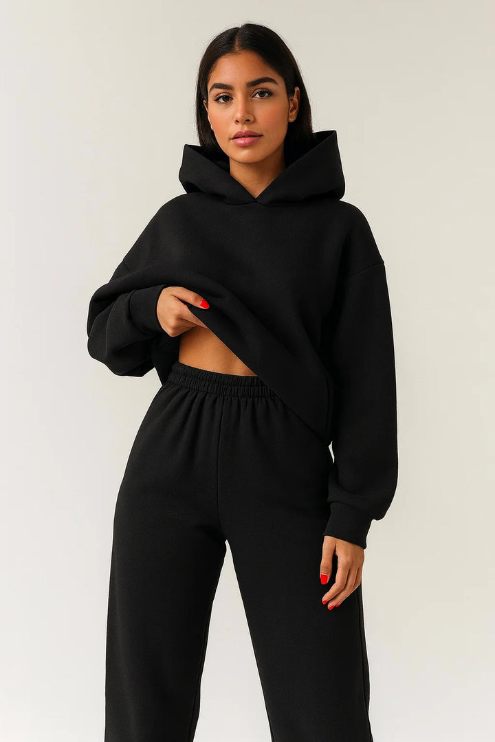 Women's Hooded Pajama Set – Linen-Feel, Relaxed Fit Loungewear