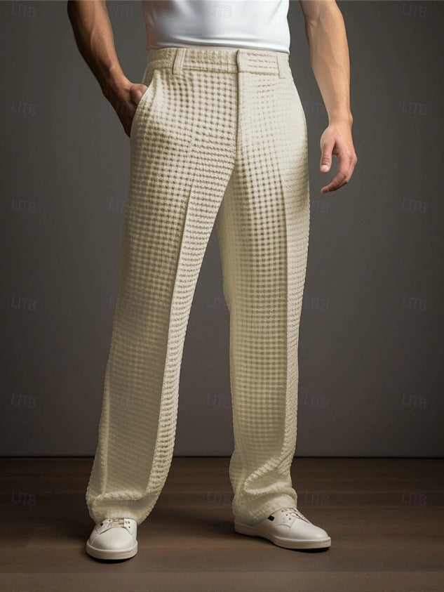 Men's Waffle Texture Business Trouser – Straight-Leg Versatility