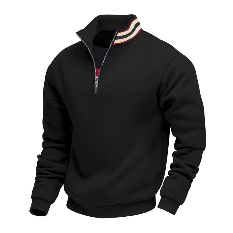 Men's Thermal Fleece-Lined Hoodie Stand Collar Half-Zip Pullover