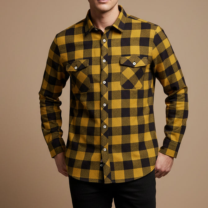 Men's Plaid Flannel Shirt – Relaxed Long Sleeve Button-Up Overshirt