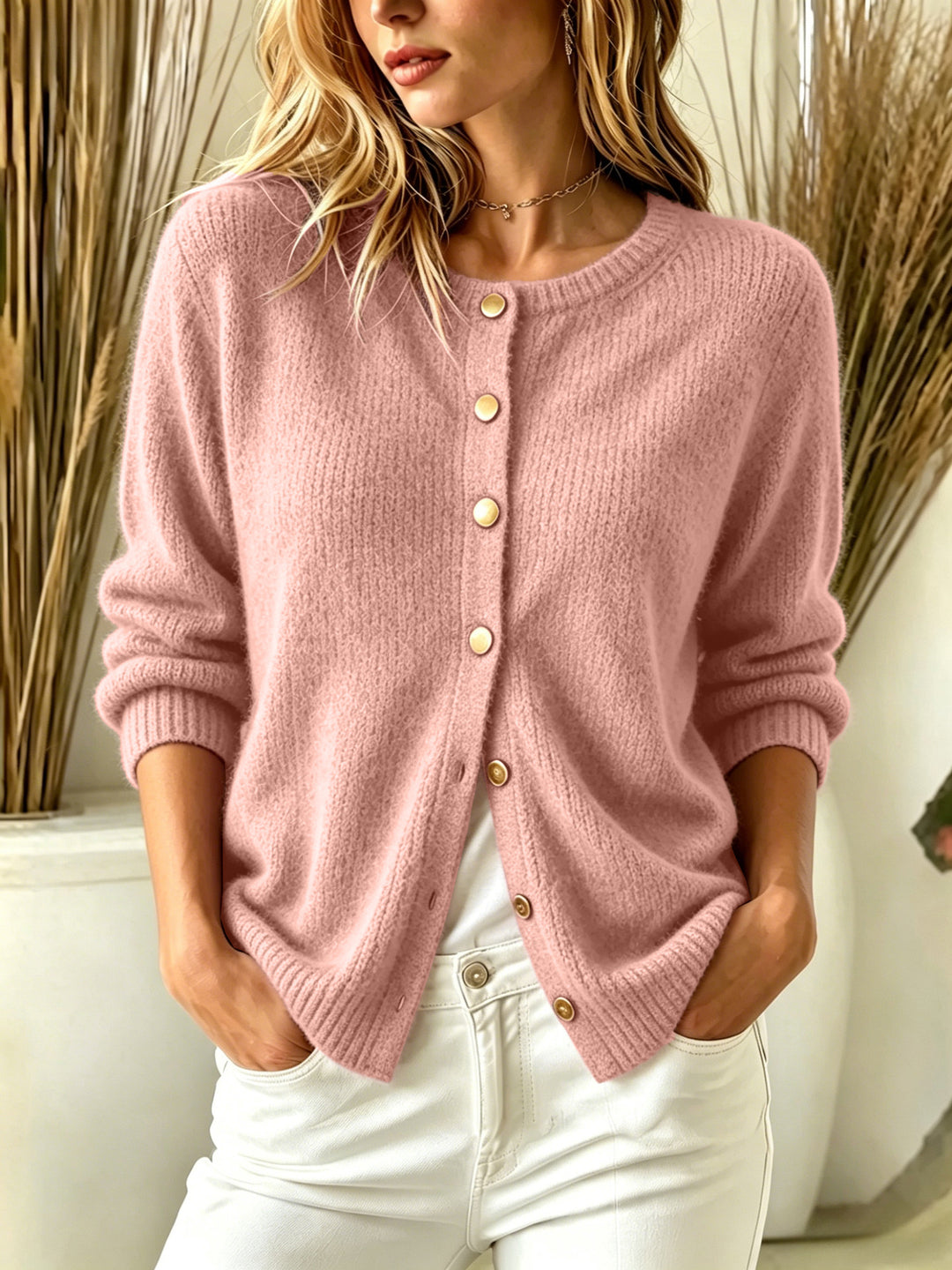 Women's Button-Up Cardigan – Knit Sweater for Layering, Long Sleeve