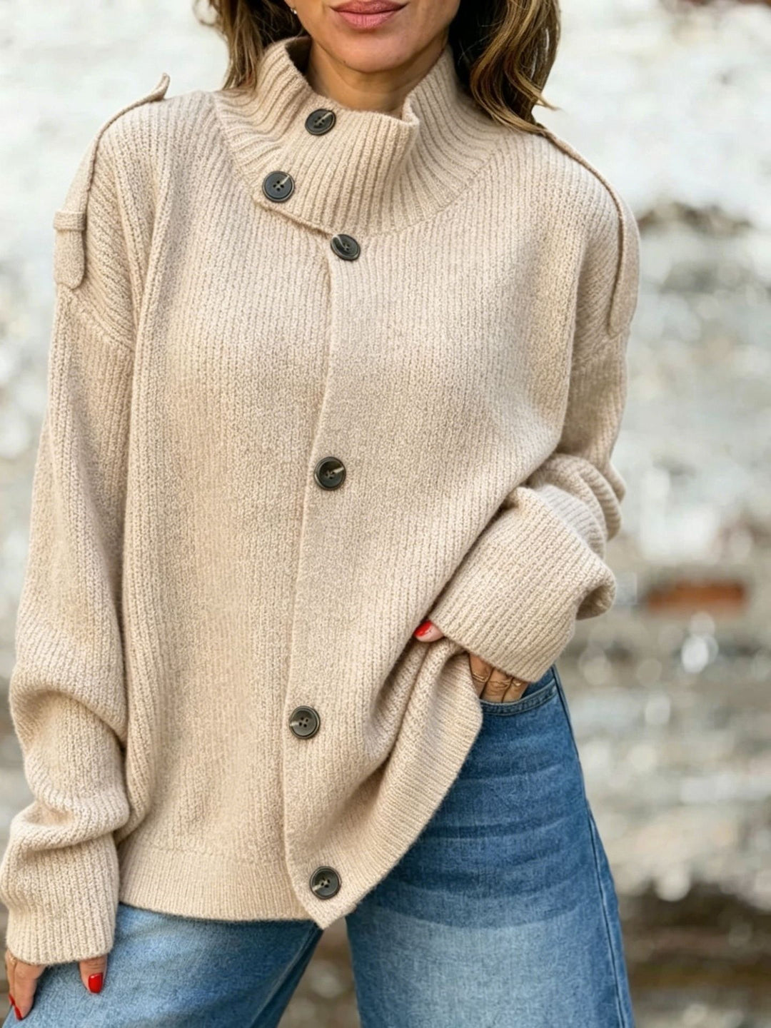 Women's Knitted Cardigan Sweater Coat – Turtleneck Regular Fit