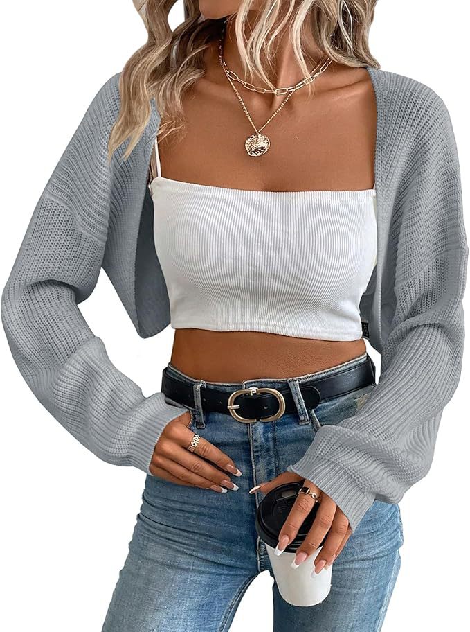 Knit Cardigan for Women – Cropped Ribbed Shawl Open Front