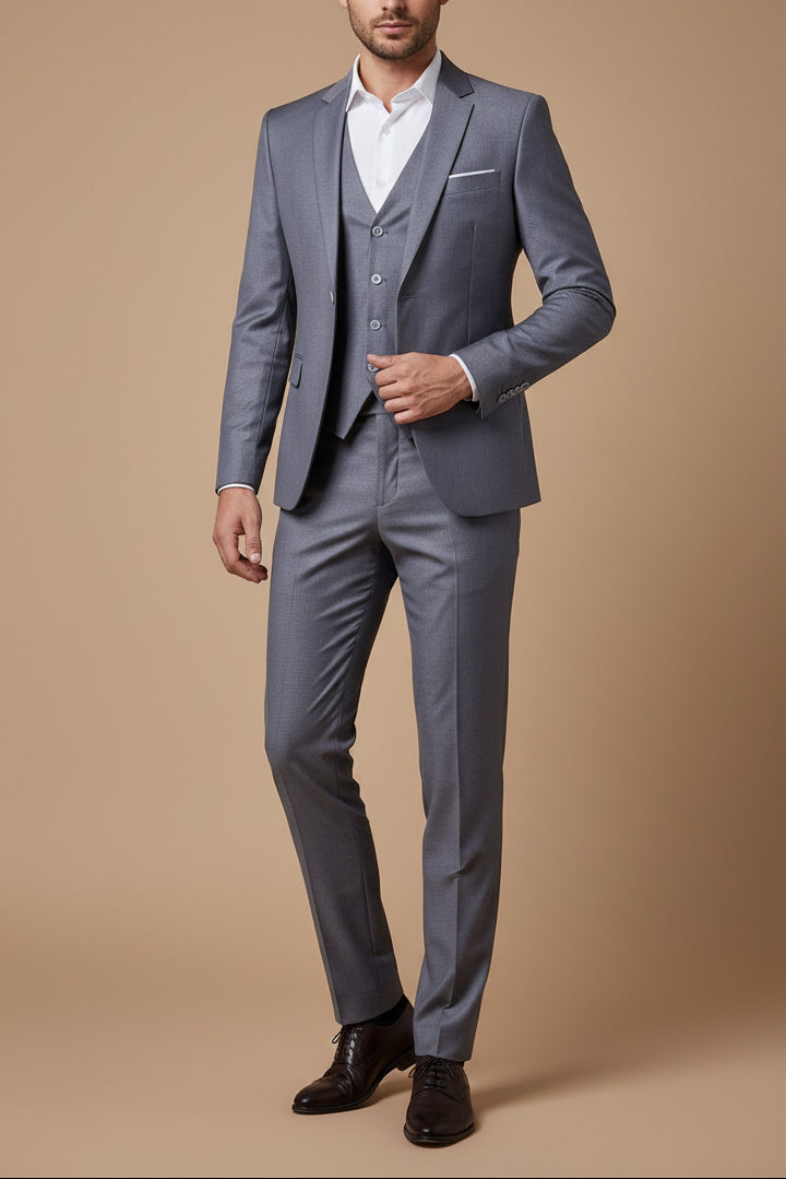 Men's Slim Fit Cotton Three Piece Suit – Tailored Business Set