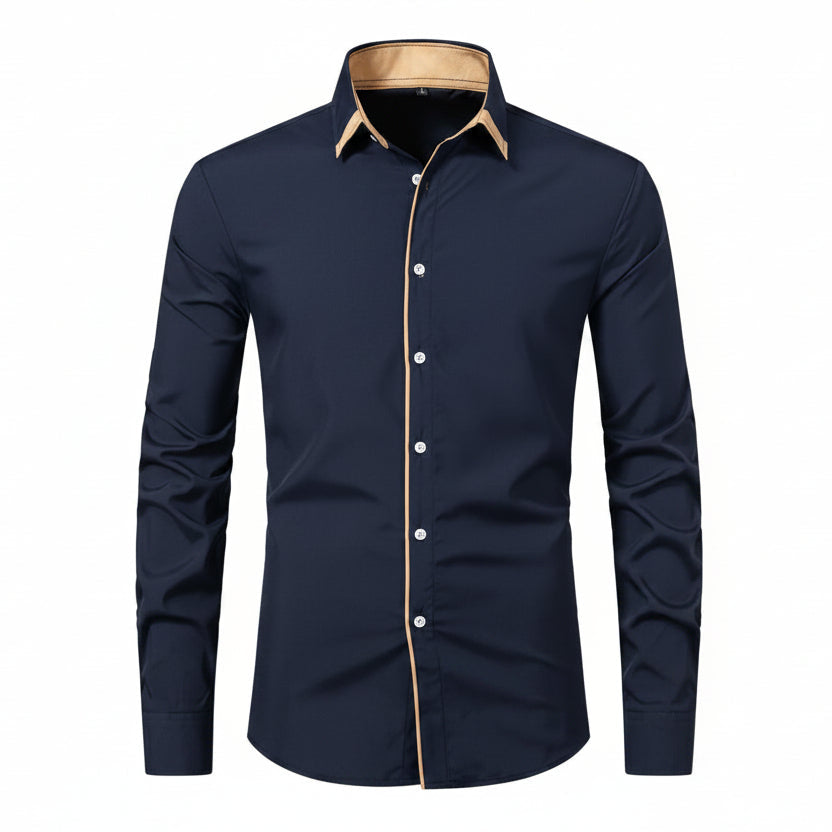 Men's Casual Long Sleeve Shirt – Cotton Blend Contrast Stitch Cardigan