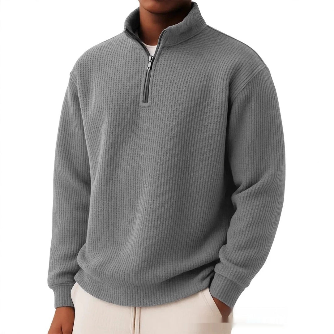 Men's Waffle Polo Shirt – Loose Fit Grid Knit Cotton Top