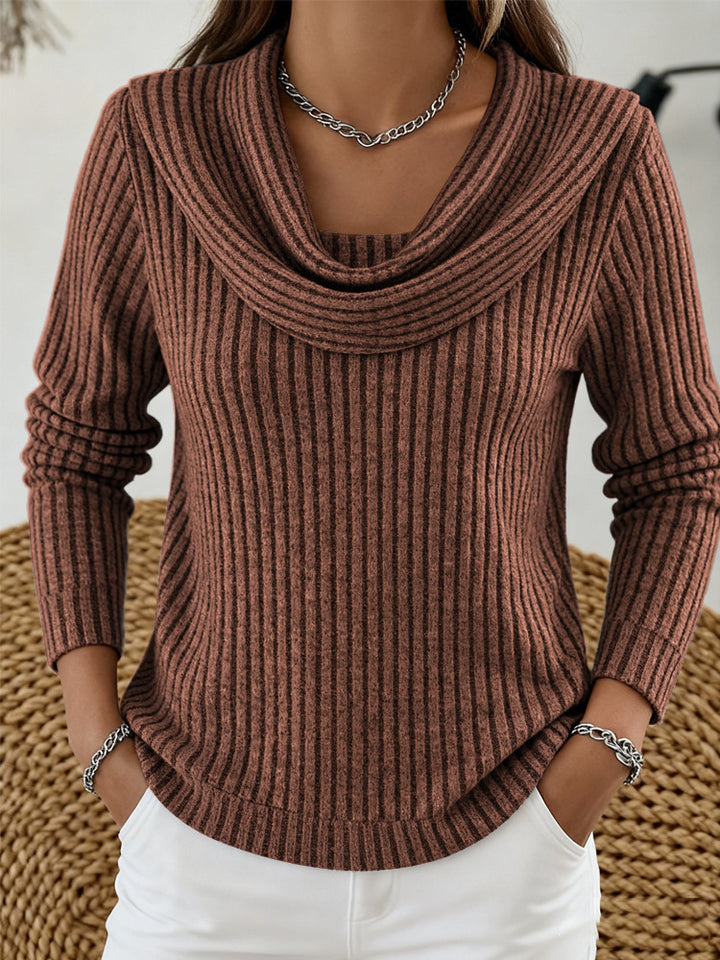 Ribbed Knit Long Sleeve Top – Women's Relaxed Artistic Shirt
