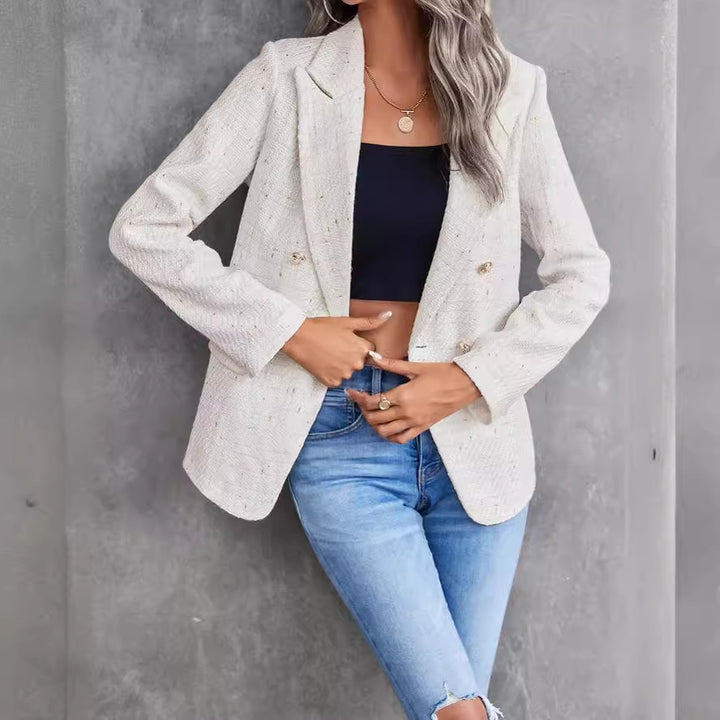 Tweed Double Breasted Jacket for Women – Structured Lapel Blazer
