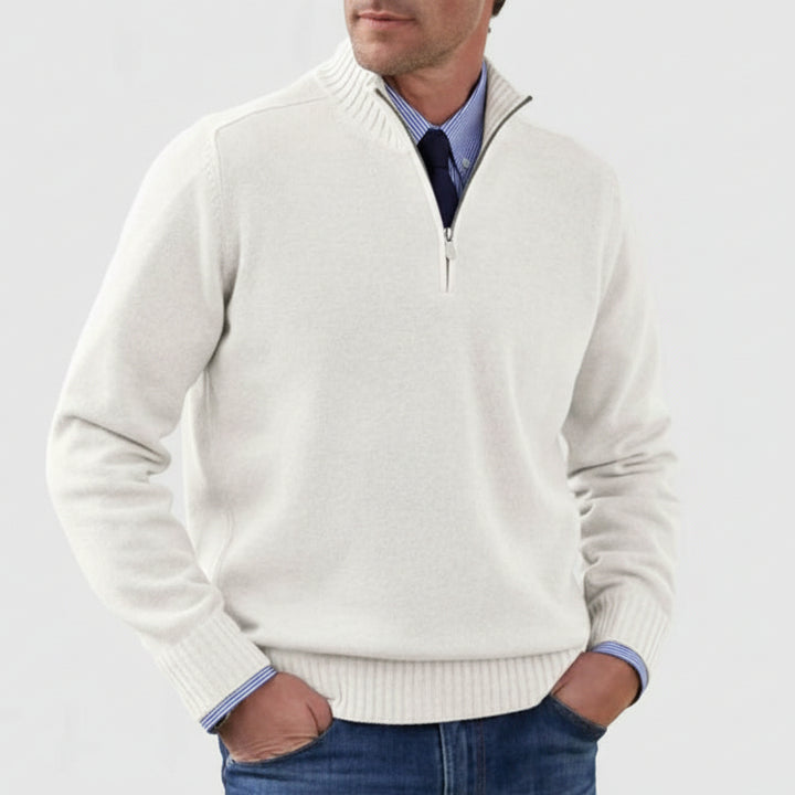 Men's Zipper Knit Sweater Stand Collar – Soft Cotton Blend