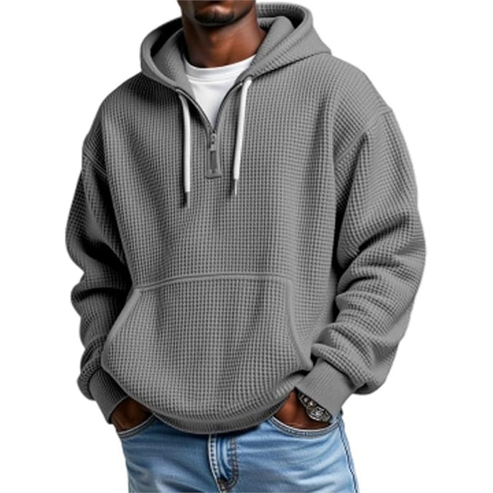 Men's Waffle Knit Hoodie – Double Hood 3D Print Relaxed Cardigan