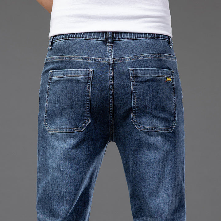 Men's Denim Stretch Trouser – Straight-Leg, Half Elastic Waist