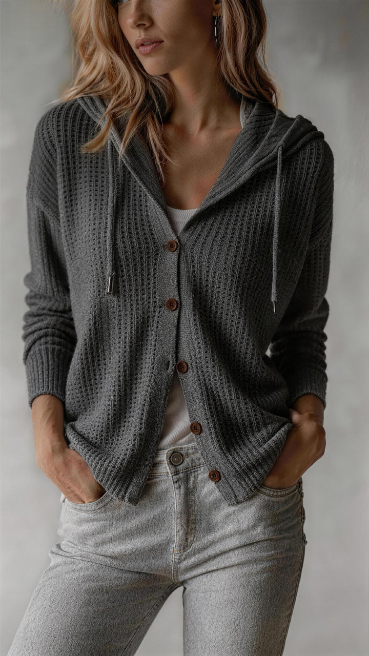 Women's Knitted Hooded Cardigan – Relaxed Fit Everyday Layer