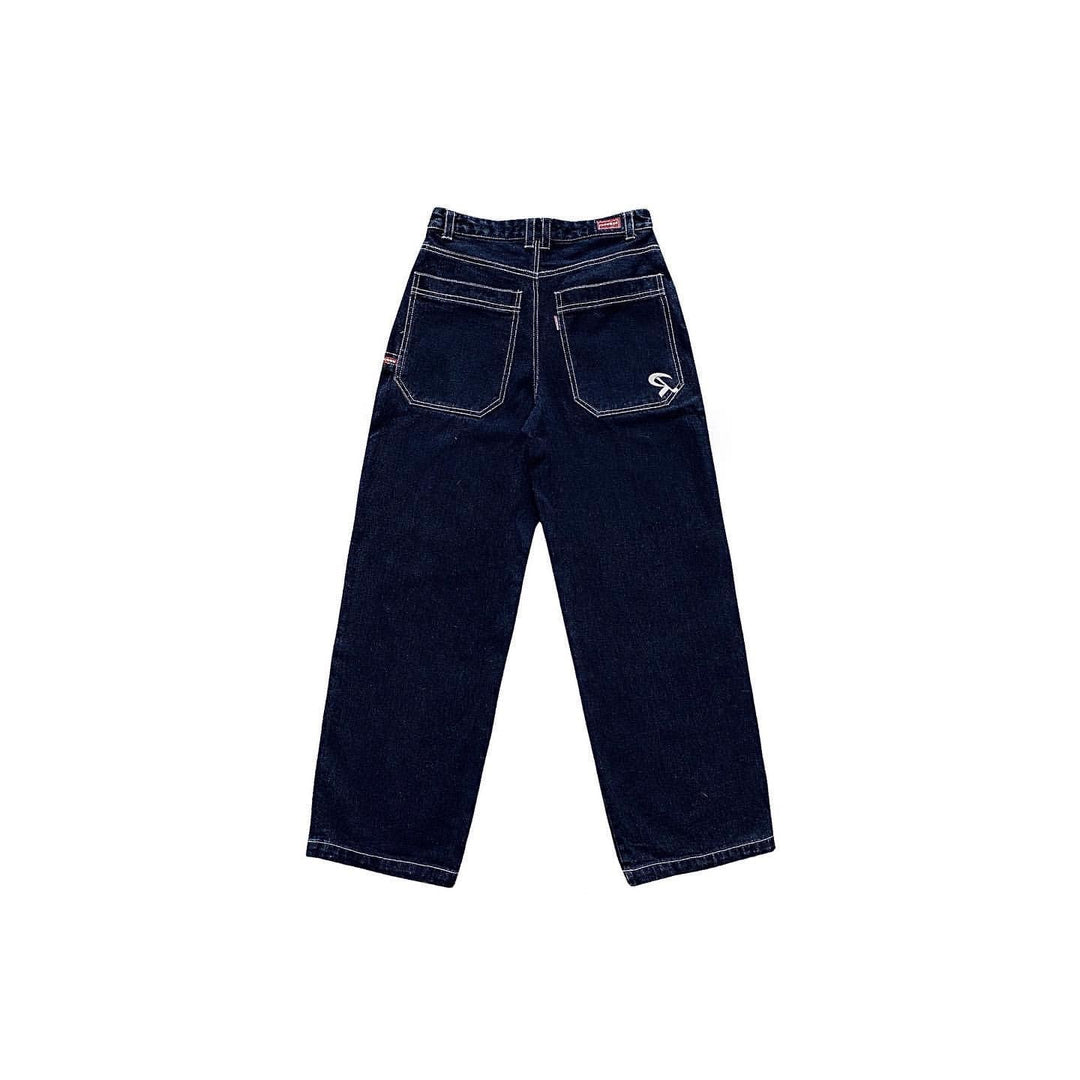 Women's Loose Wide Leg Jeans – Retro Embroidered Pocket Detail