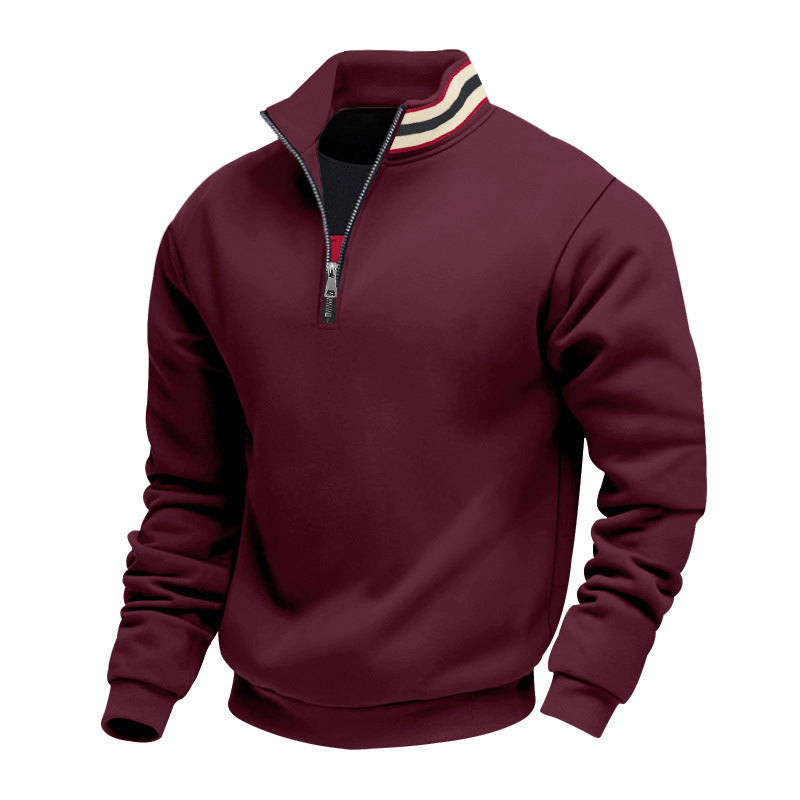 Men's Thermal Fleece-Lined Hoodie Stand Collar Half-Zip Pullover
