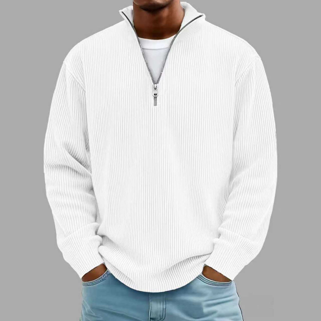Men's Corduroy Stand Collar Sweatshirt – Zip Front, Solid Finish