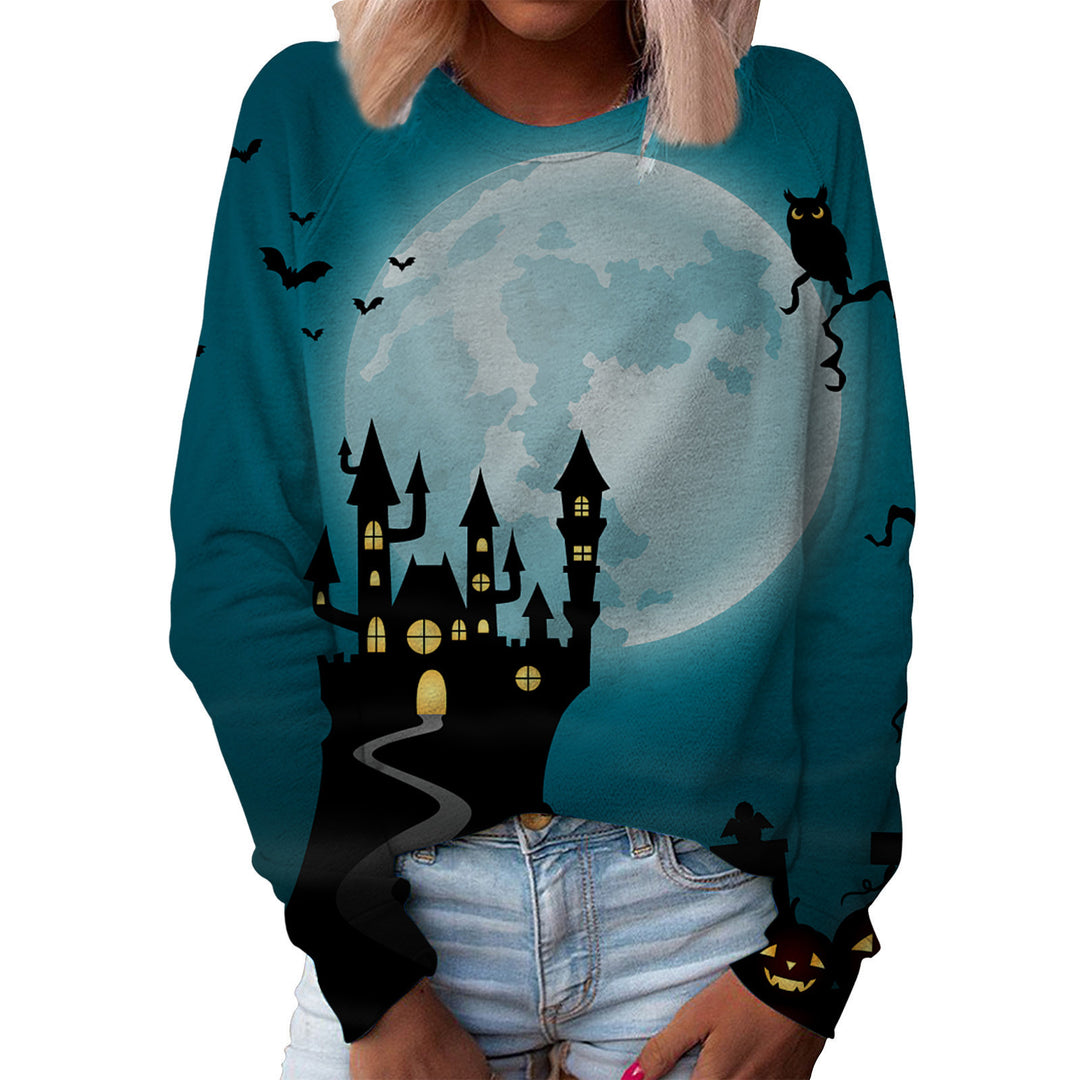Women's Printed Pullover Top – Festive Graphic Round Neck