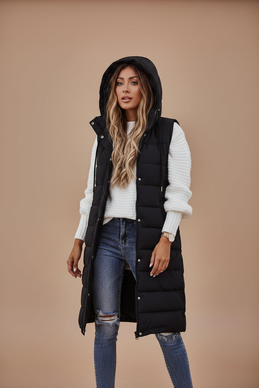 Women's Long Winter Vest – Sleeveless Outerwear Layer