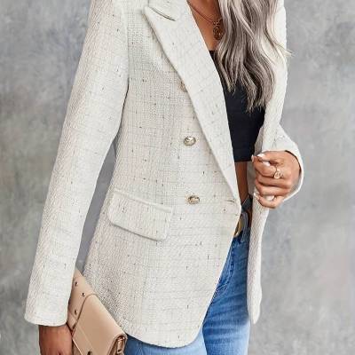Tweed Double Breasted Jacket for Women – Structured Lapel Blazer