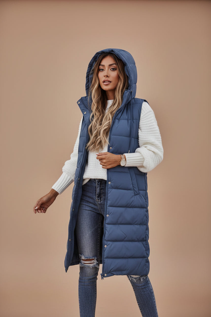Women's Long Winter Vest – Sleeveless Outerwear Layer