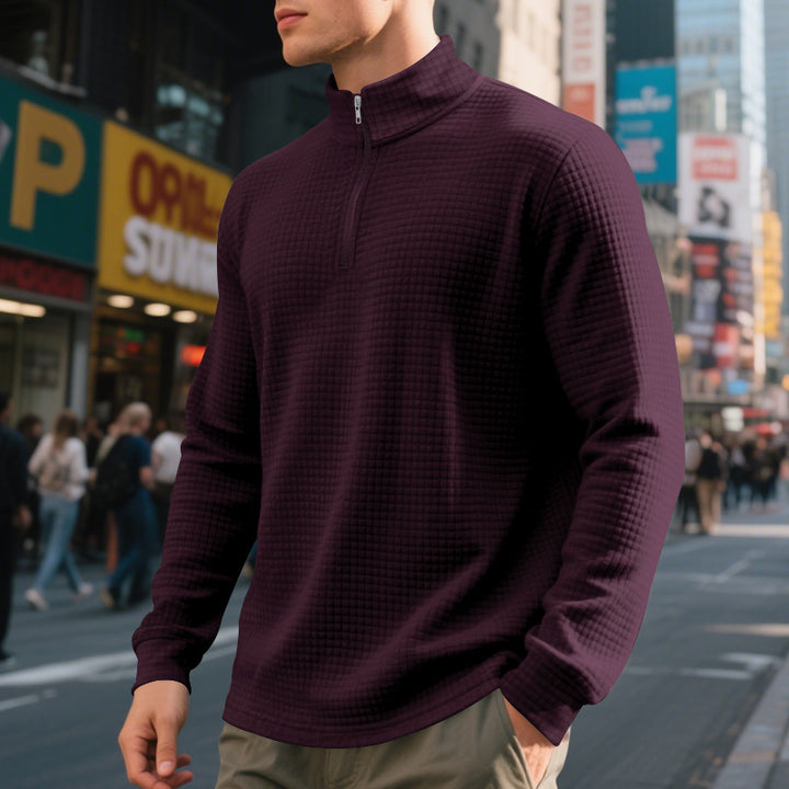 Men's Half Zip Sweater – Textured Jacquard Knit Pullover