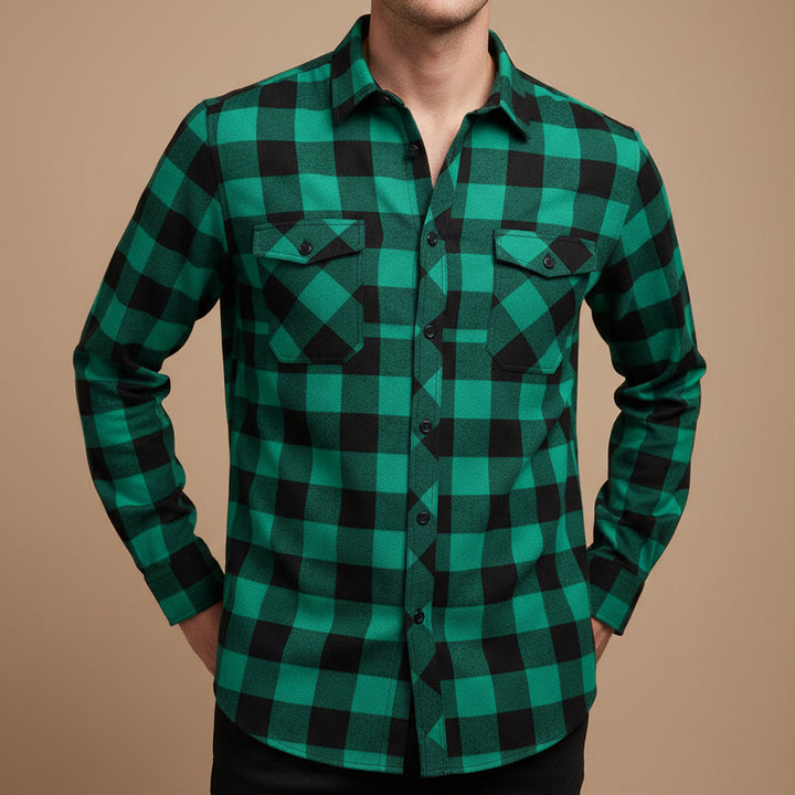 Men's Plaid Flannel Shirt – Relaxed Long Sleeve Button-Up Overshirt