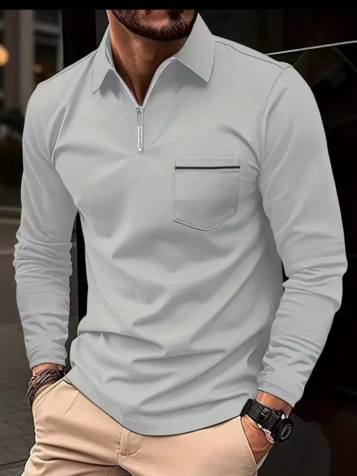 Men's Zip Pocket Polo Shirt – Cotton-Blend Quarter-Zip Top