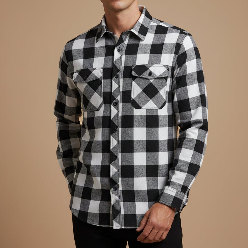 Men's Plaid Flannel Shirt – Relaxed Long Sleeve Button-Up Overshirt