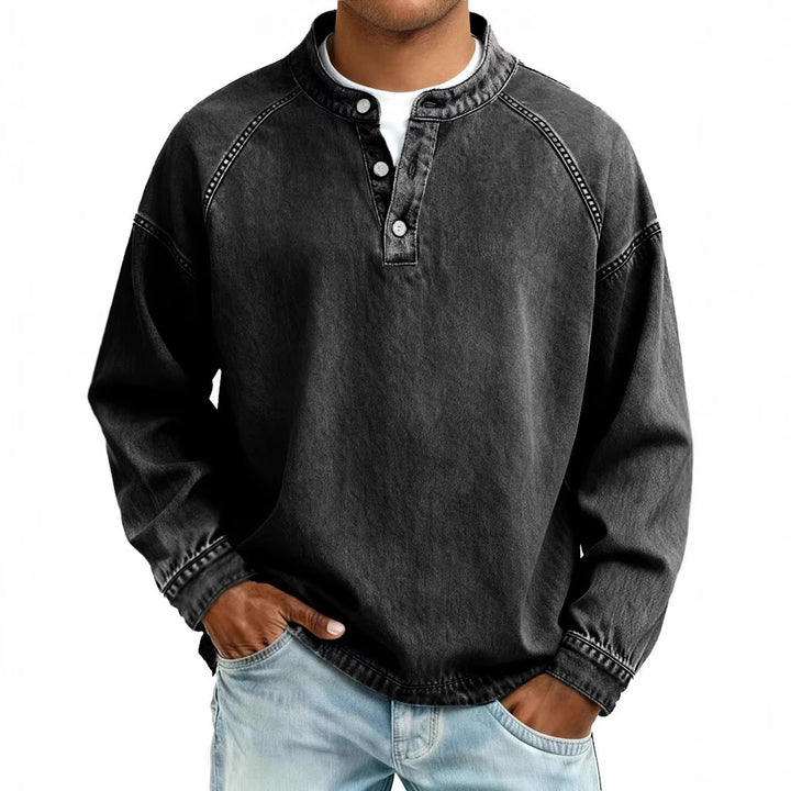 Men's Vintage Cotton Long Sleeve Shirt – Relaxed Pullover Fit