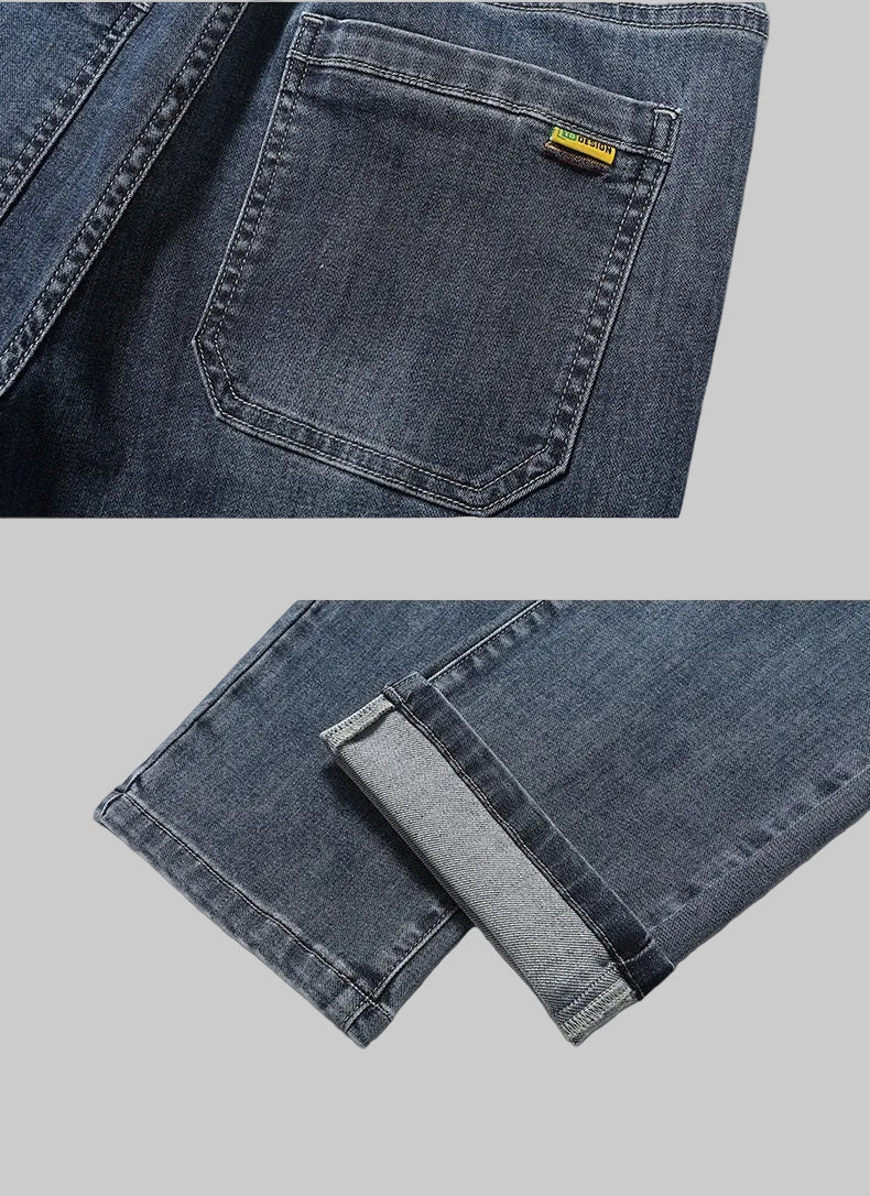 Men's Denim Stretch Trouser – Straight-Leg, Half Elastic Waist