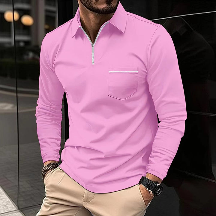 Men's Zip Pocket Polo Shirt – Cotton-Blend Quarter-Zip Top