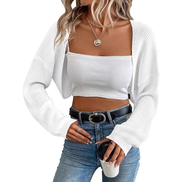 Knit Cardigan for Women – Cropped Ribbed Shawl Open Front
