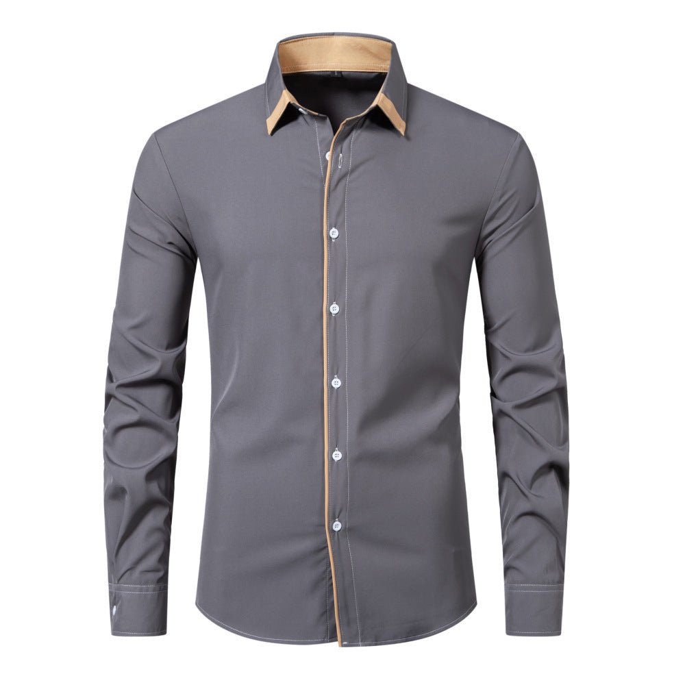 Men's Casual Long Sleeve Shirt – Cotton Blend Contrast Stitch Cardigan