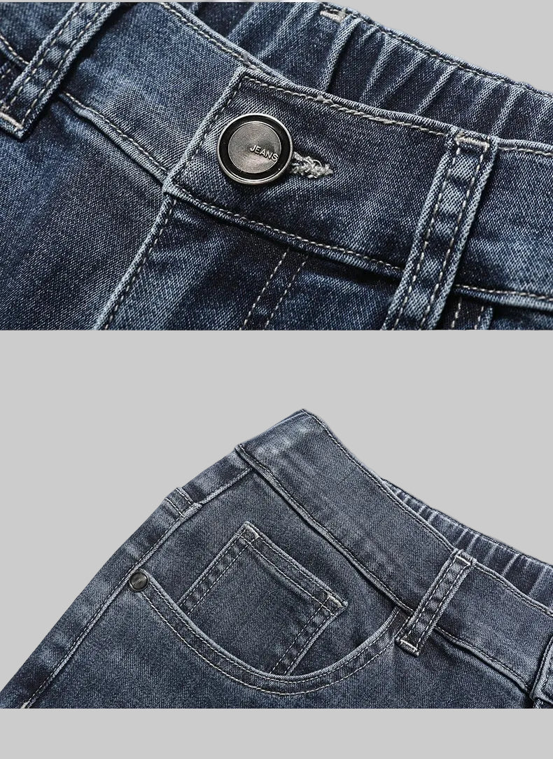 Men's Denim Stretch Trouser – Straight-Leg, Half Elastic Waist