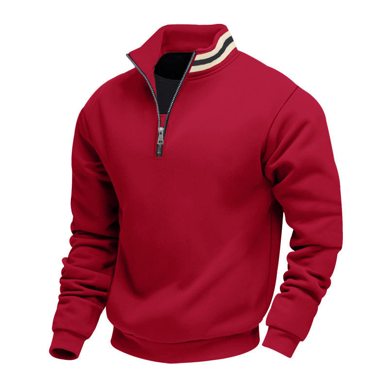 Men's Thermal Fleece-Lined Hoodie Stand Collar Half-Zip Pullover