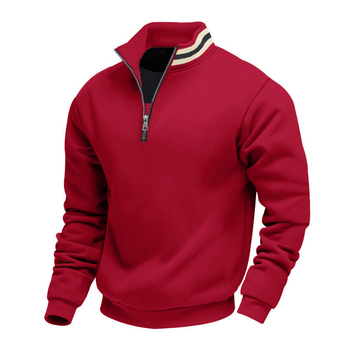 Men's Thermal Fleece-Lined Hoodie Stand Collar Half-Zip Pullover