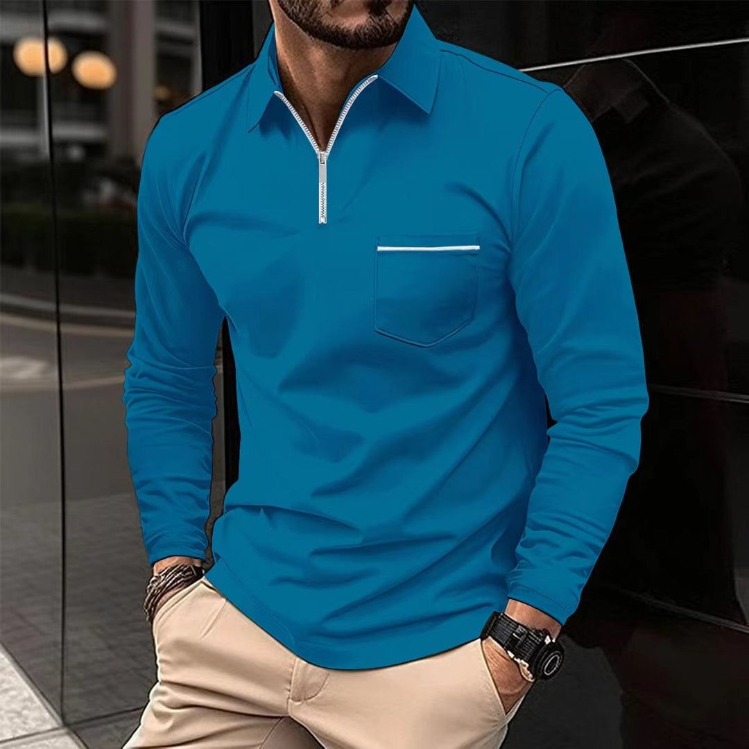 Men's Zip Pocket Polo Shirt – Cotton-Blend Quarter-Zip Top