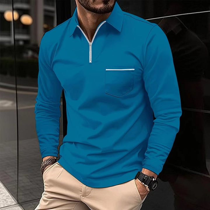 Men's Zip Pocket Polo Shirt – Cotton-Blend Quarter-Zip Top