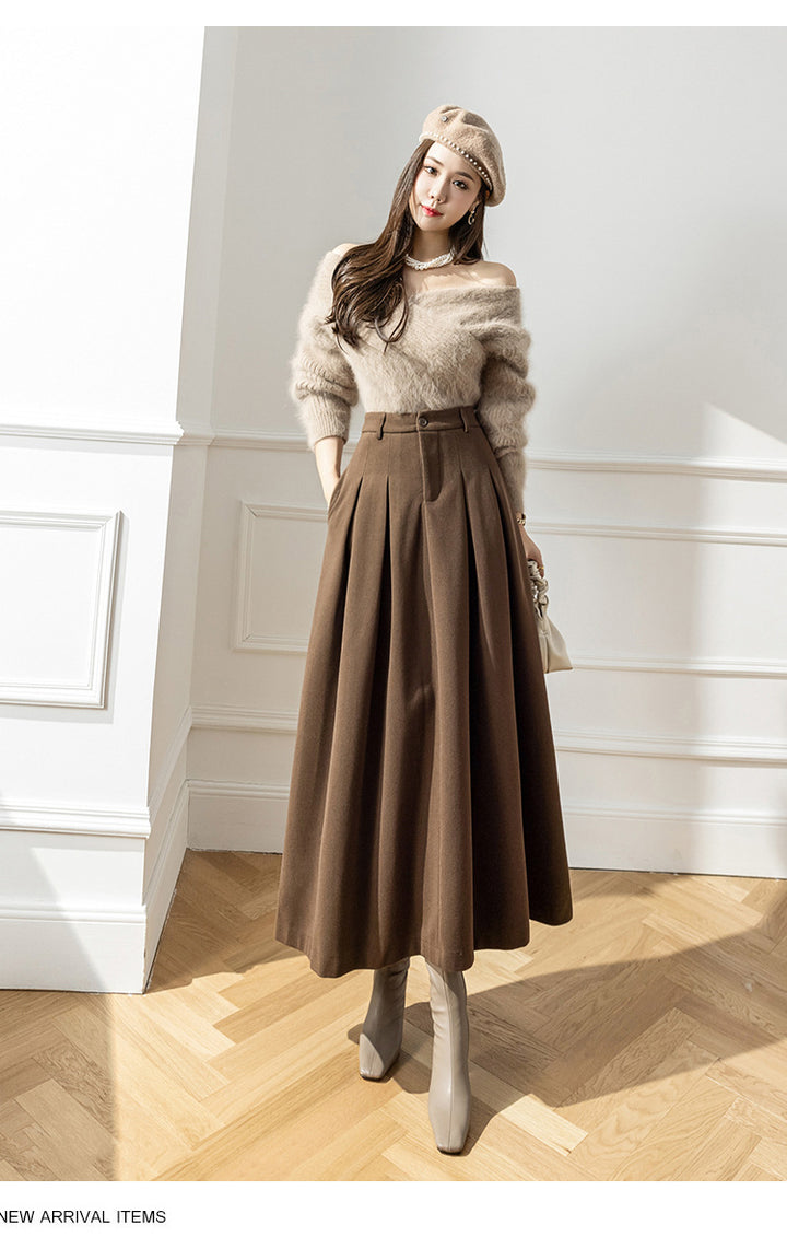 Women's Pleated Midi Skirt – Metal Silk High Waist A-Line Draped