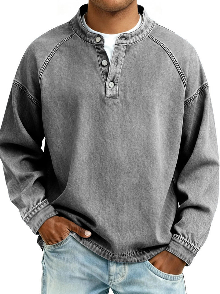 Men's Vintage Cotton Long Sleeve Shirt – Relaxed Pullover Fit