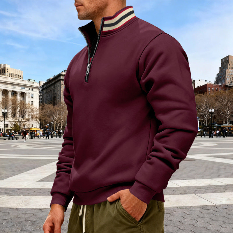 Men's Thermal Fleece-Lined Hoodie Stand Collar Half-Zip Pullover