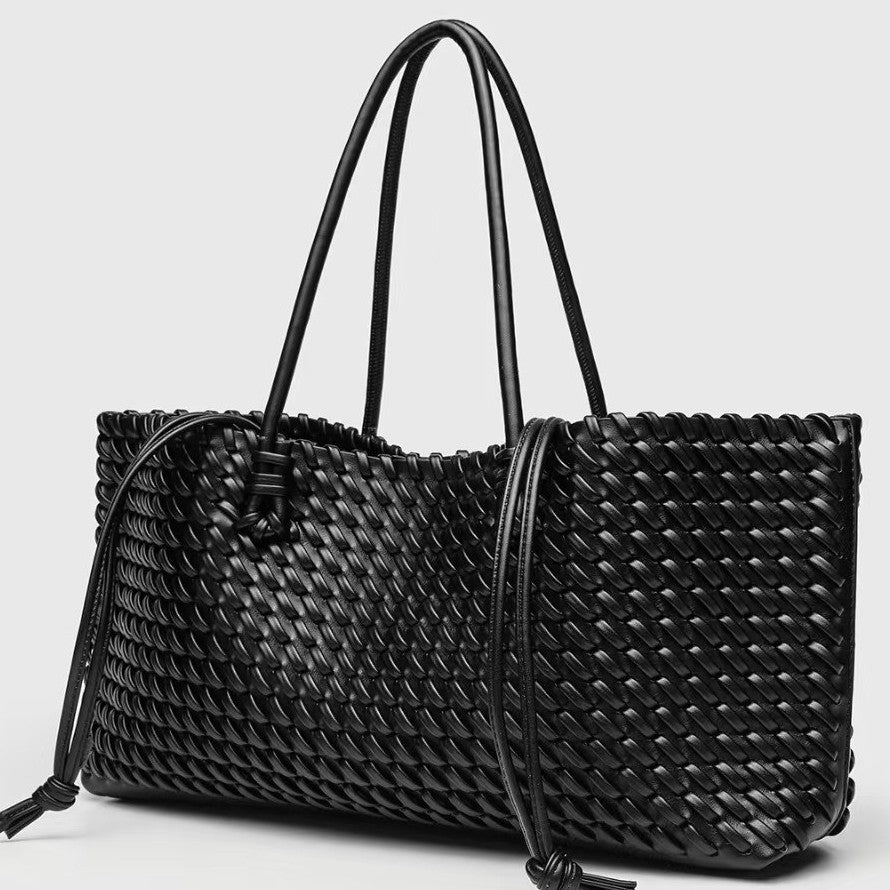 Woven Tote Bag for Women – Vegan Leather, Structured Design