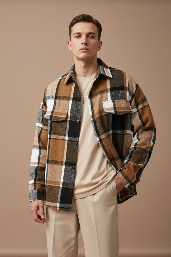 Men's Flannel Shirt – Brushed Plaid, Relaxed Fit, Long Sleeve