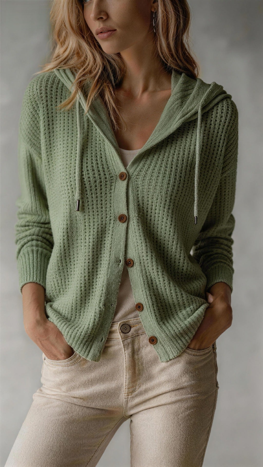 Women's Knitted Hooded Cardigan – Relaxed Fit Everyday Layer