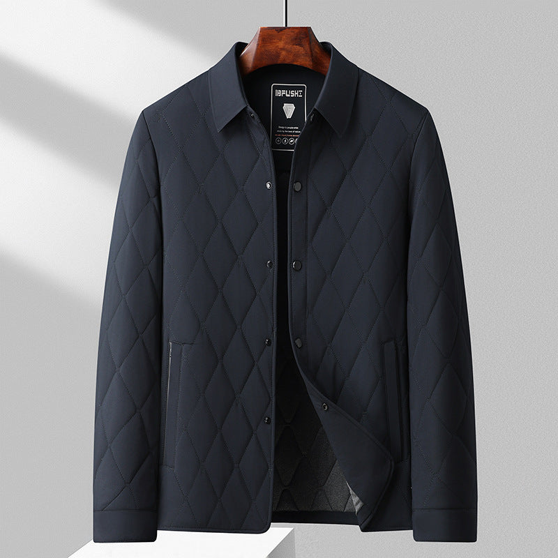 Men's Cotton-Padded Jacket – Thermal Grid Pattern Slim Fit