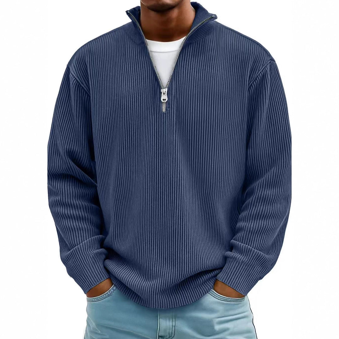 Men's Corduroy Stand Collar Sweatshirt – Zip Front, Solid Finish