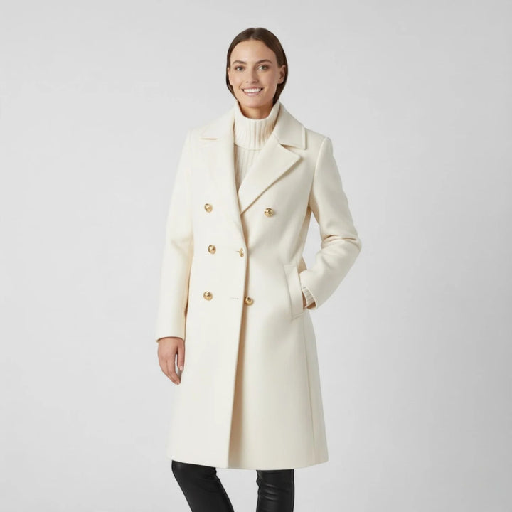 Women's Tweed Long Coat – Double Breasted Structured Fit