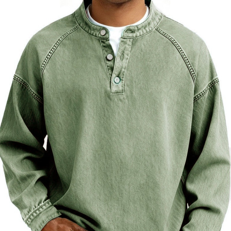 Men's Cotton Vintage Pullover Top – Slim Fit Long Sleeve